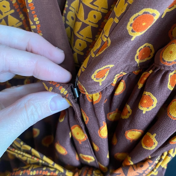Anthropologie Anna Sui Silk Wrap Dress Brown Geometric Art Nouveau Boho-Size S - Picture 5 of 8